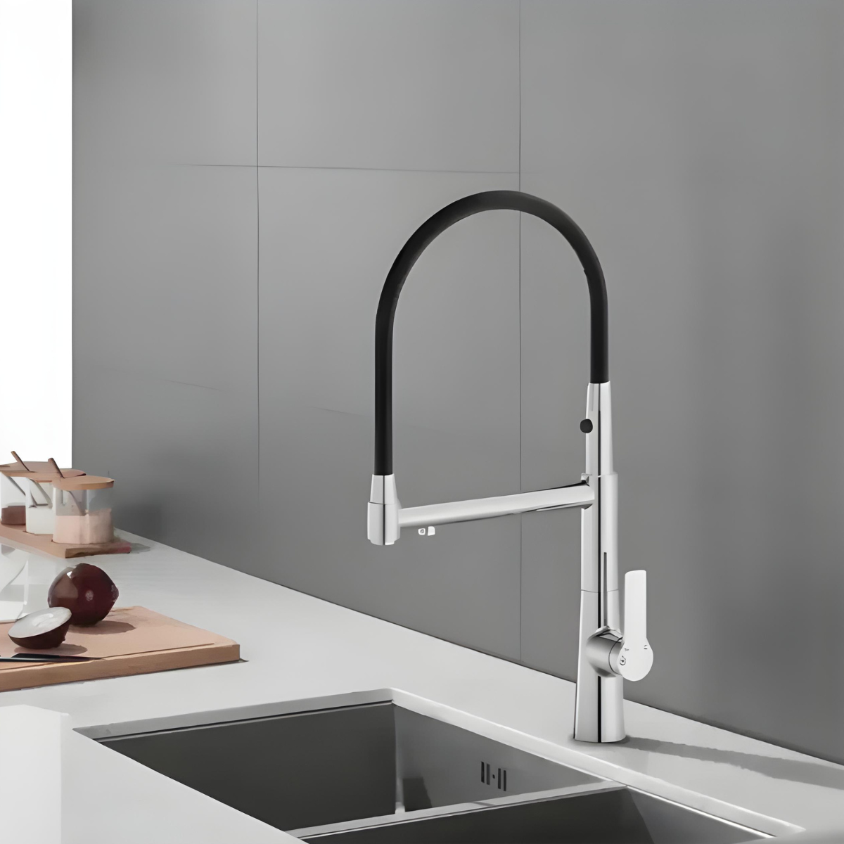 Torneira Gourmet Cozinha Monocomando Duo Premium Luxo Hellenc da marca Homedeccori em cromado.