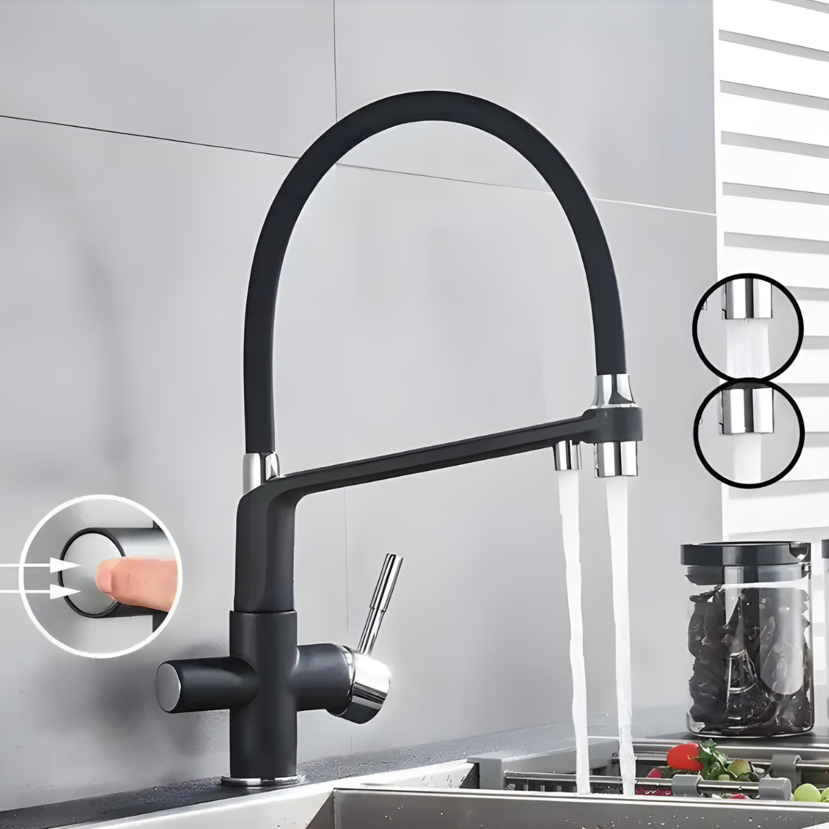Torneira Gourmet Monocomando Extensível 360 Dual preta Azzurra com saída para filtro