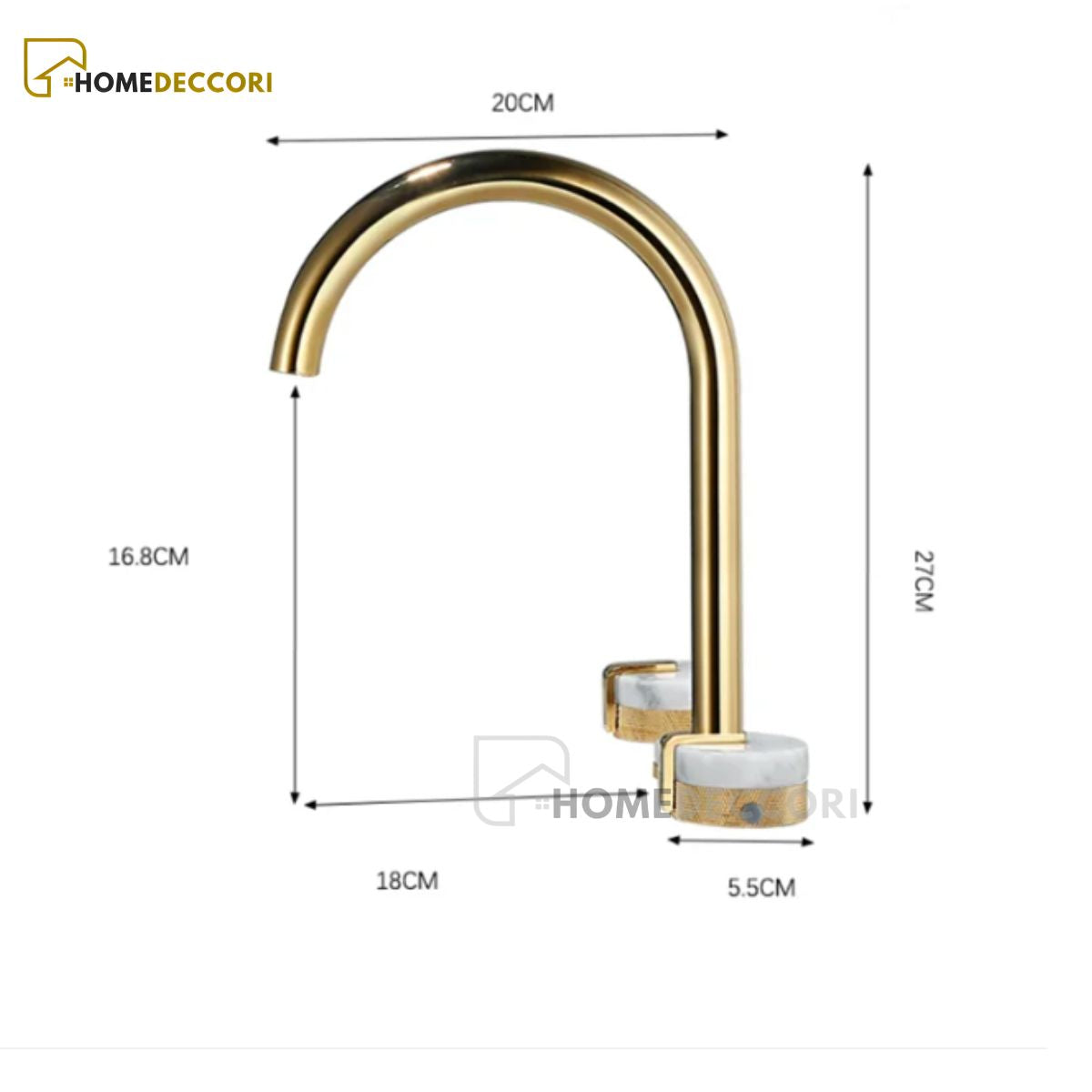Torneira Duplo comando Banheiro Dourado Bica Alta Luxo Florence - Homedeccori
