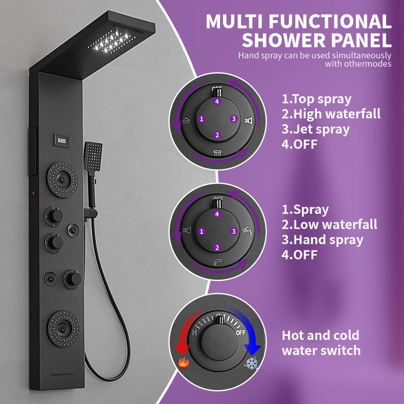 51.57" Shower Panel shower system with Adjustable Shower Head, Matte Black