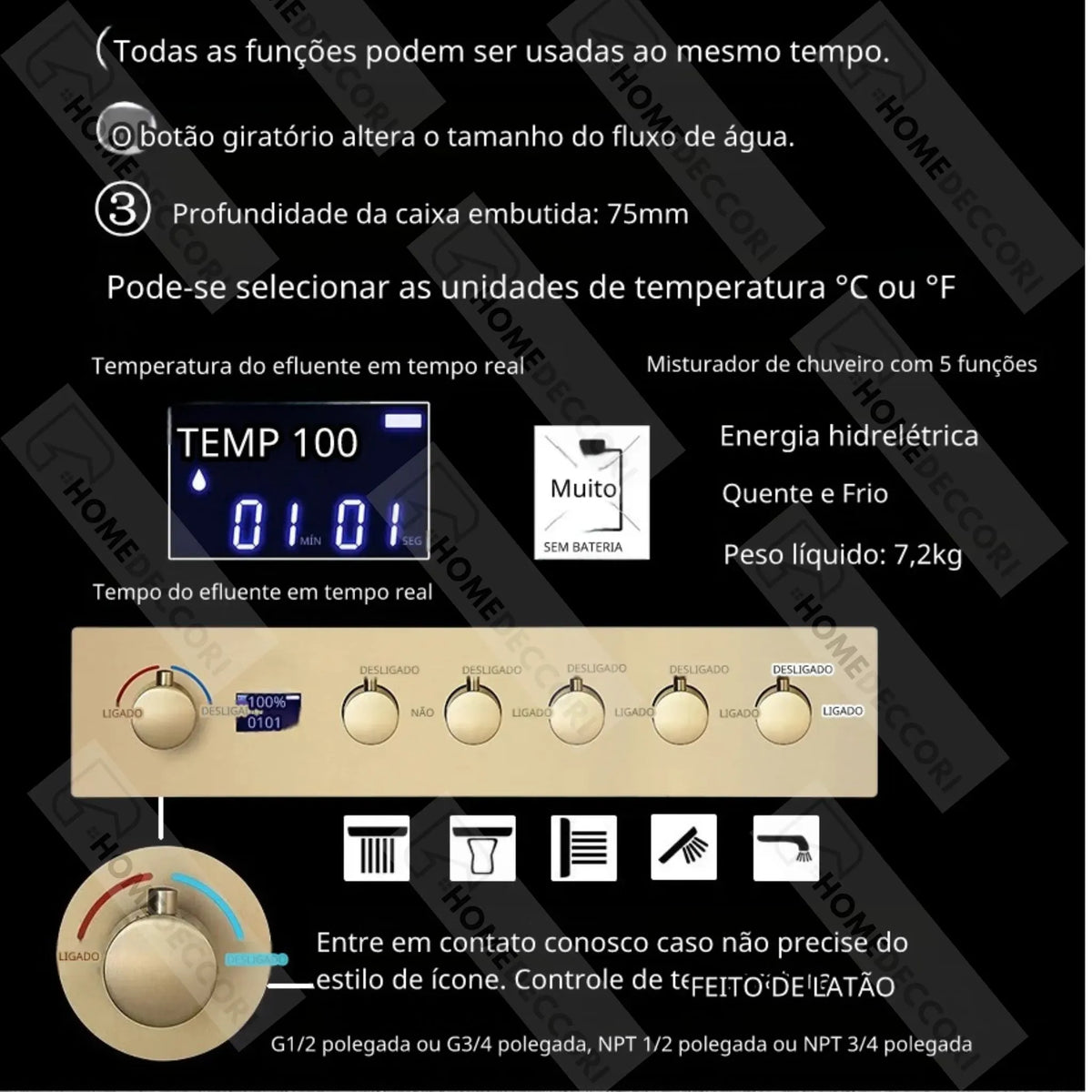 Ducha De Teto Embutir Inox 58x38 LED Bluetooth Spa Imperiale - Homedeccori