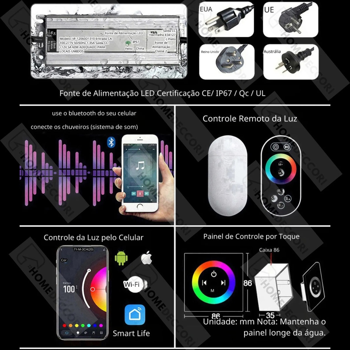 Ducha De Teto Embutir Inox 58x38 LED Bluetooth Spa Imperiale - Homedeccori