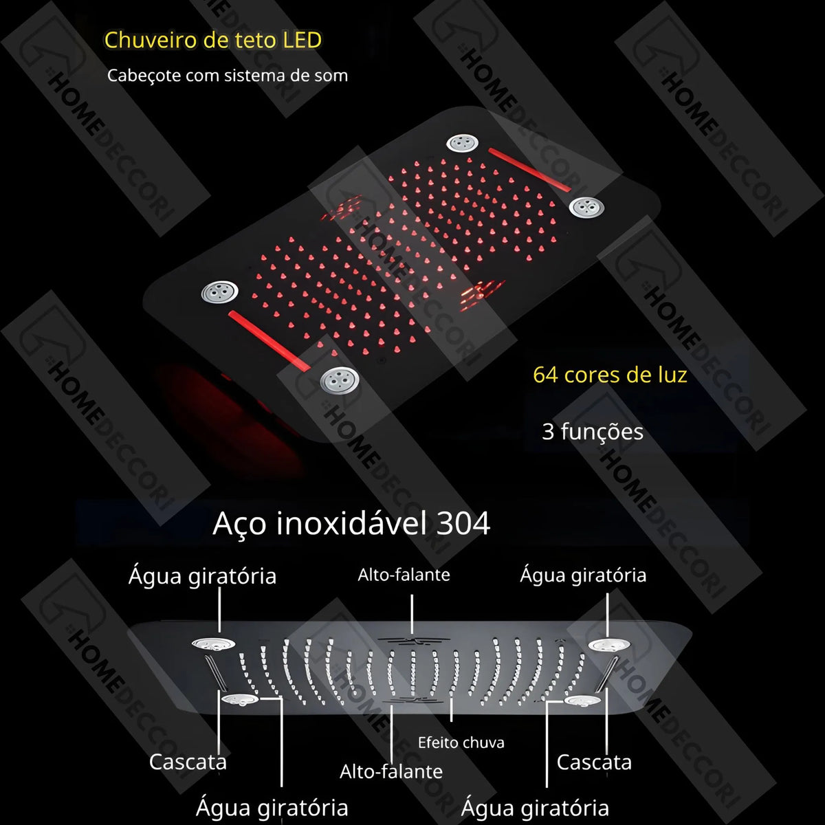 Ducha De Teto Embutir Inox 58x38 LED Bluetooth Maestro - Homedeccori