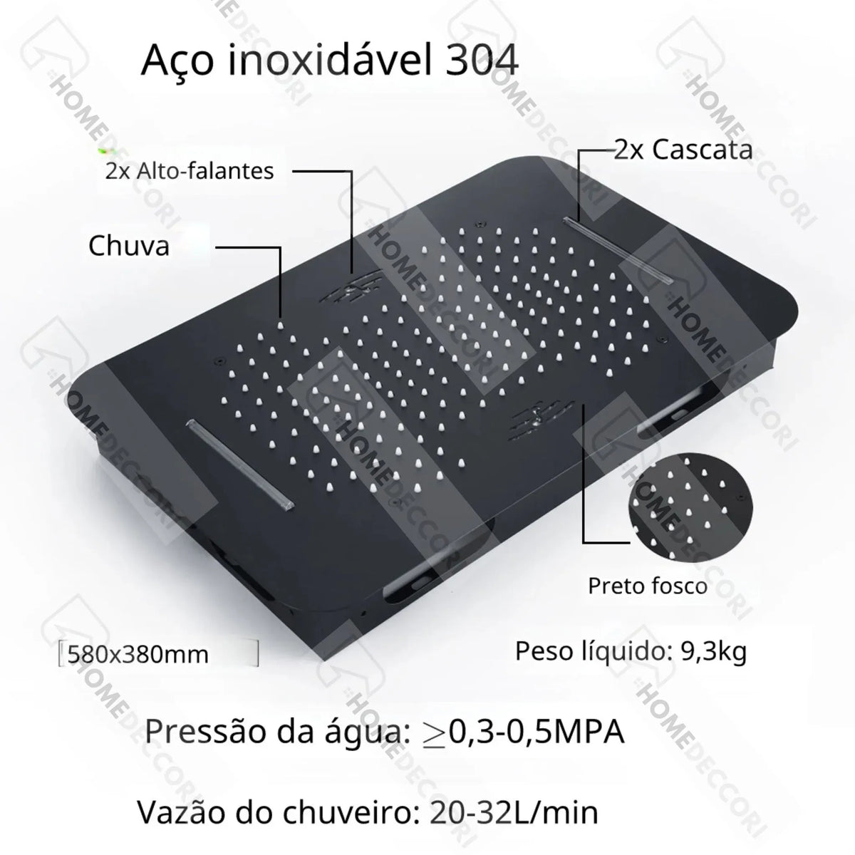Ducha De Teto Embutir Inox 58x38 LED Bluetooth Spa Rivoli - Homedeccori