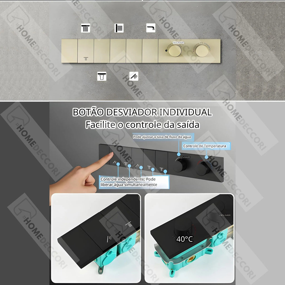 Ducha De Teto Embutir Inox 58x38 LED Bluetooth Spa Rivoli - Homedeccori