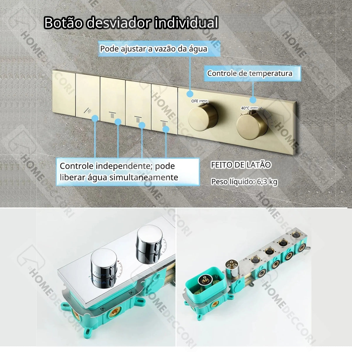 Ducha De Teto Embutir Inox 50x50 LED Bluetooth Cascata Soleil - Homedeccori