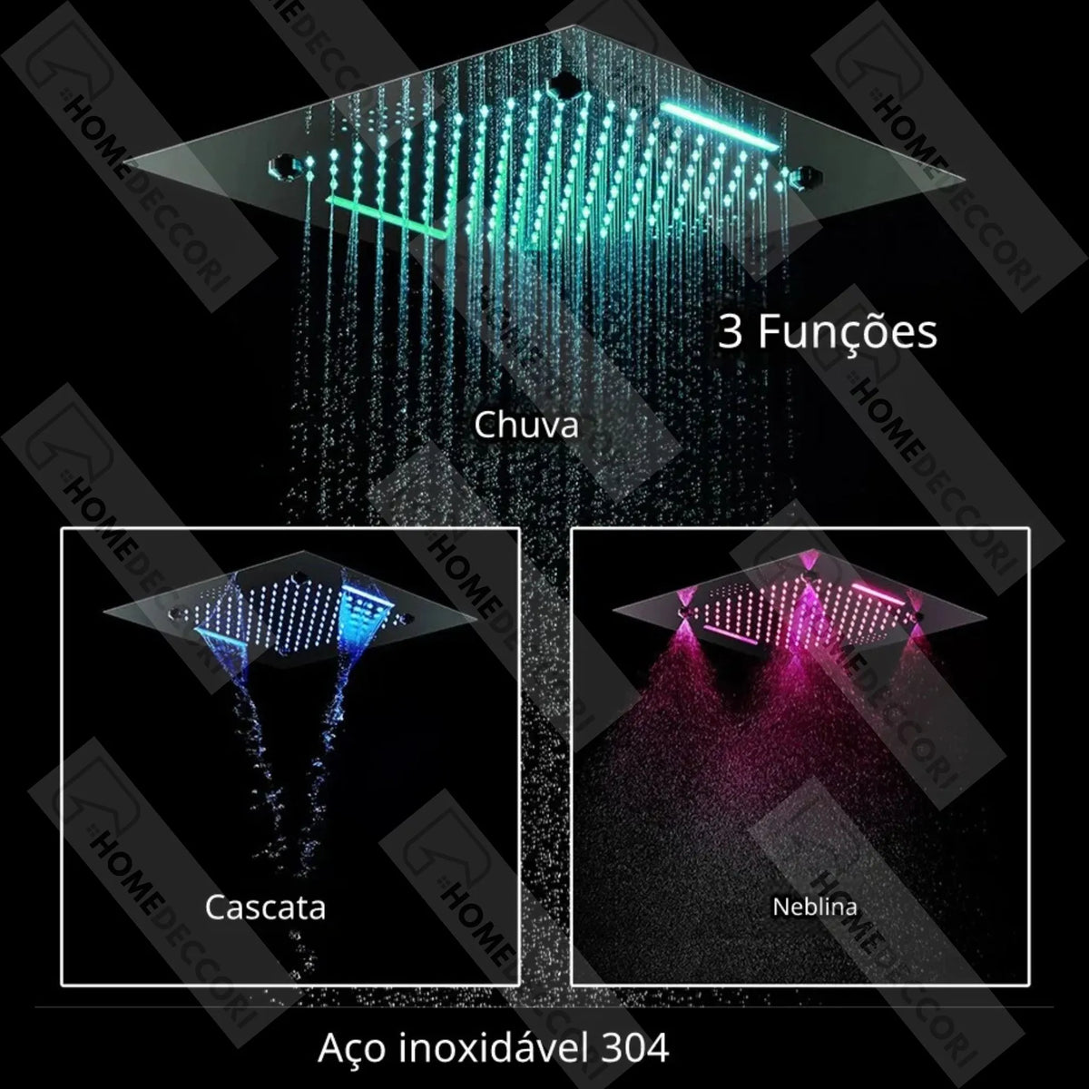 Ducha De Teto Embutir Inox 50x50 LED Bluetooth Spa Zenithe - Homedeccori