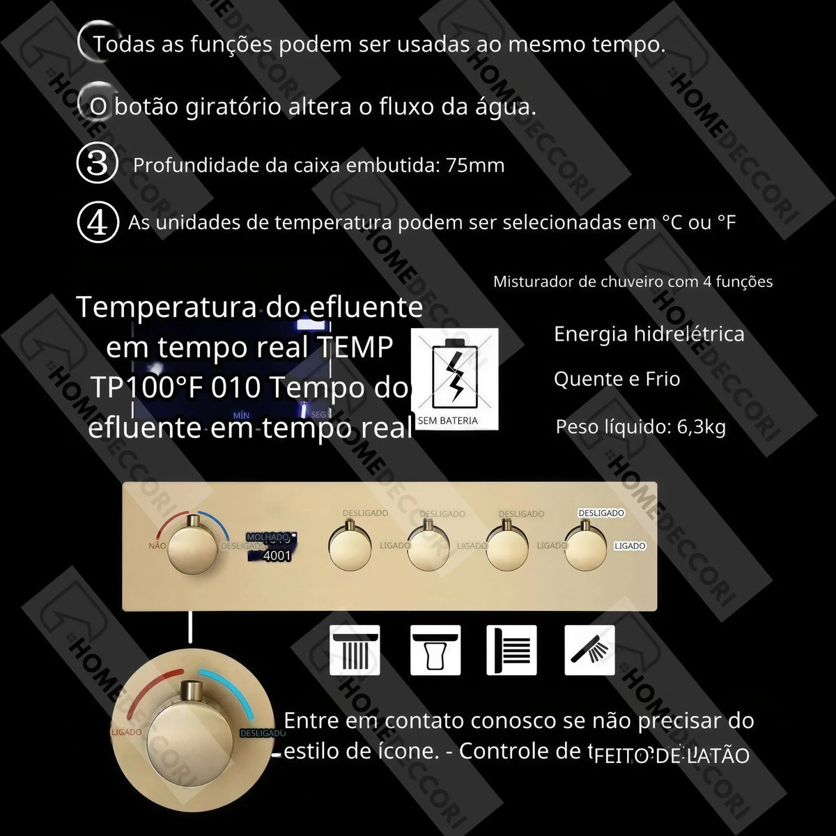 Ducha De Teto Embutir Inox 58x38 LED Bluetooth Bica Noblesse