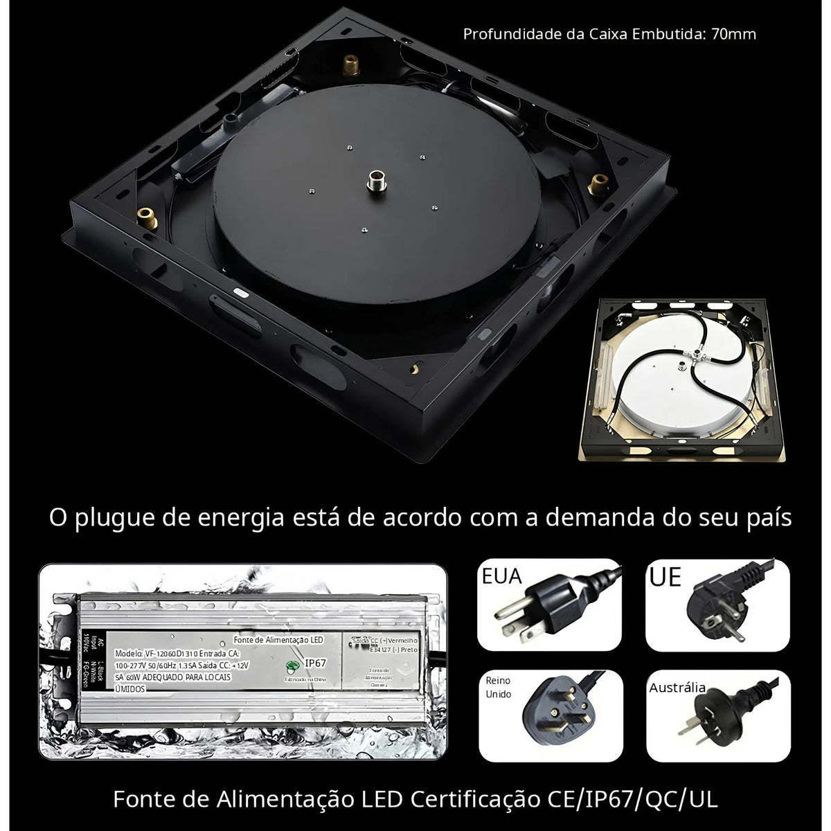 Ducha De Teto Embutir Inox 55x55 LED Bluetooth Spa Parma - Homedeccori