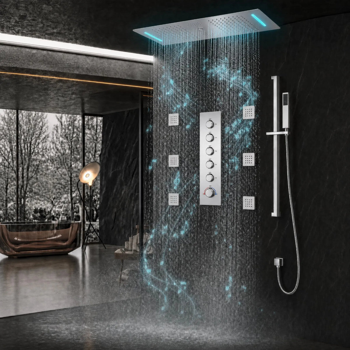 Ducha De Teto Embutir Inox 90x30 LED Bluetooth Jatos Opulence