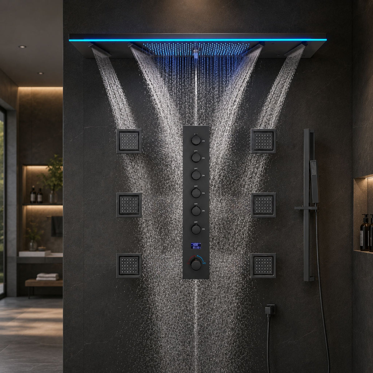 Ducha De Teto Embutir Spa Inox 120x30 LED Bluetooth Sonora