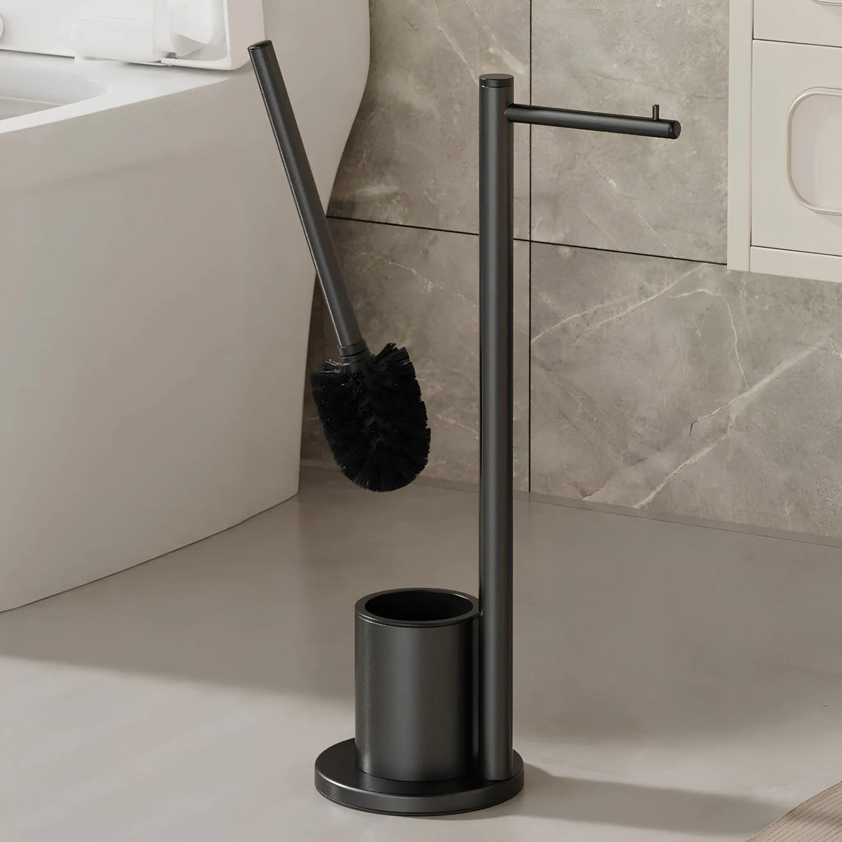 Suporte de Papel Higiênico de Chão Inox Preto Fosco Oslo