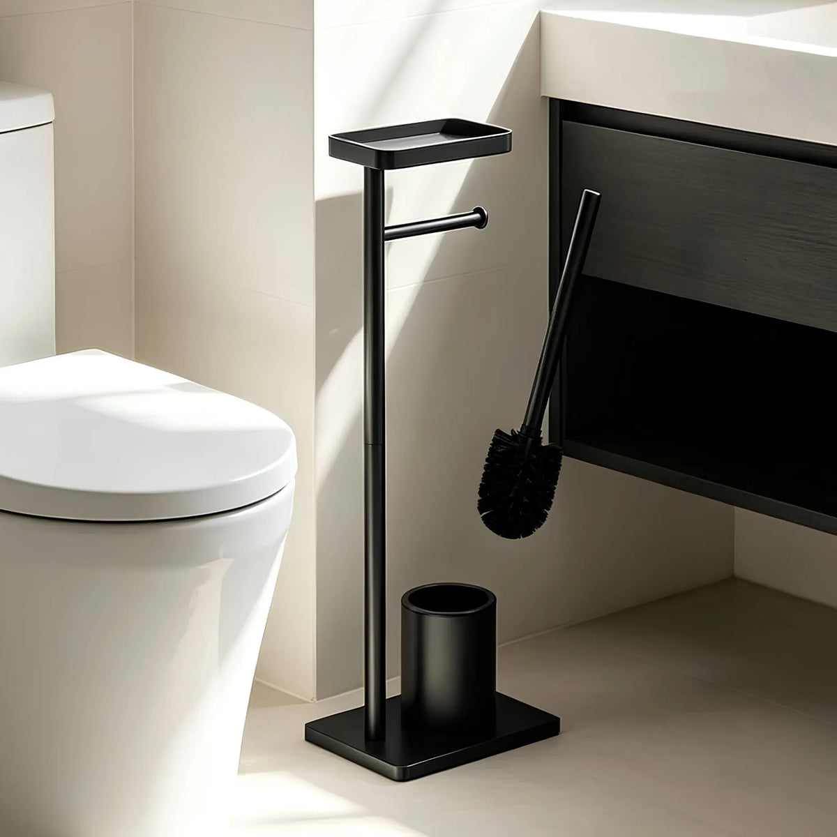 Suporte de Papel Higiênico de Chão Inox Preto Fosco Oslo