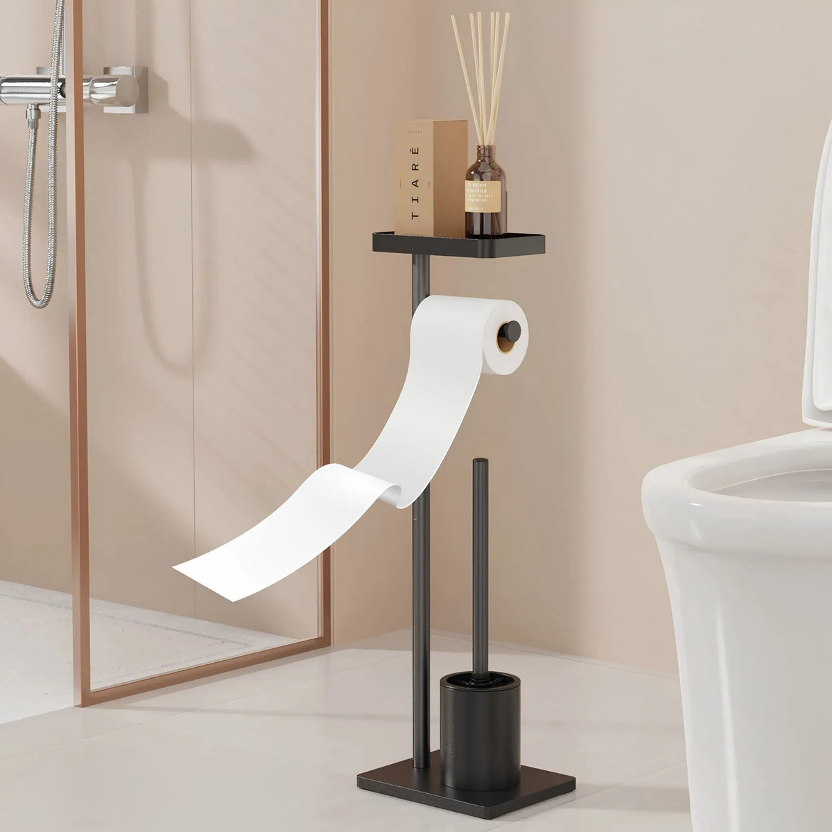 Suporte de Papel Higiênico de Chão Inox Preto Fosco Oslo