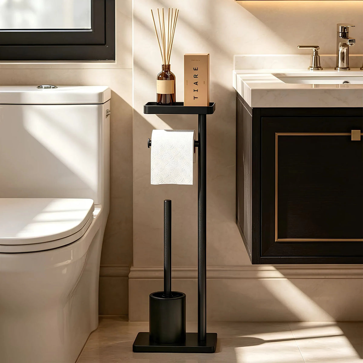 Suporte de Papel Higiênico de Chão Inox Preto Fosco Oslo