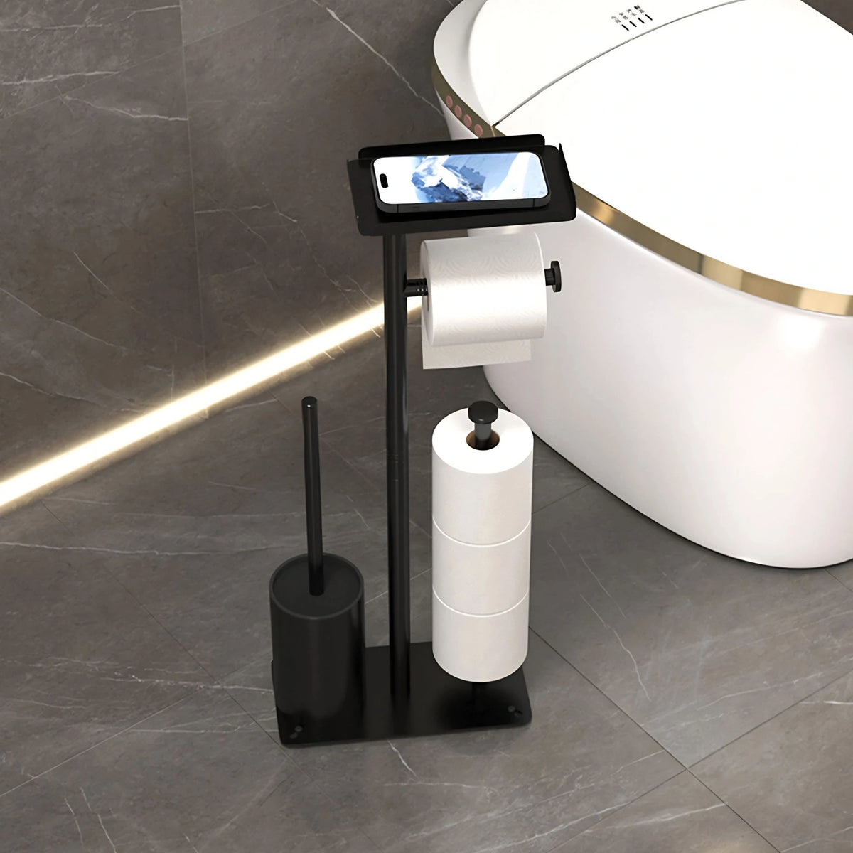 Suporte de Papel Higiênico de Chão Inox Luxuoso Com Escova Sanitária Cascais