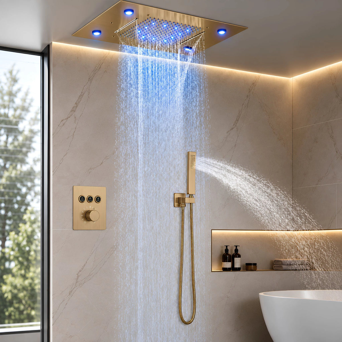 Ducha De Teto Inox Cascata LED Spa Completo AquaLuminos - Homedeccori