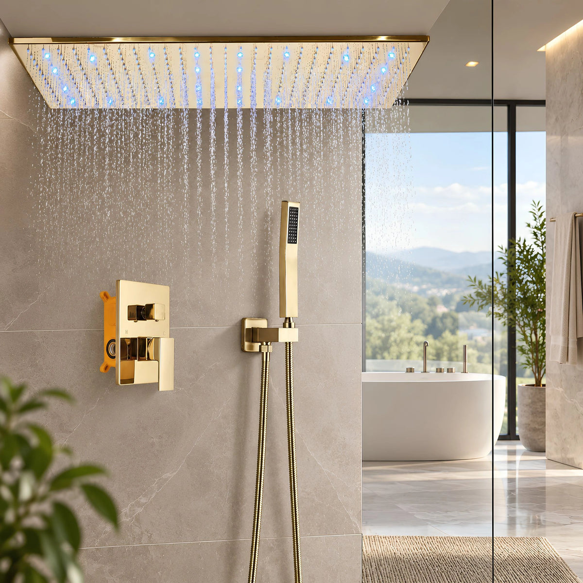 Ducha de Teto Inox Spa 80x40 Embutir LED Conjunto Fontana - Homedeccori