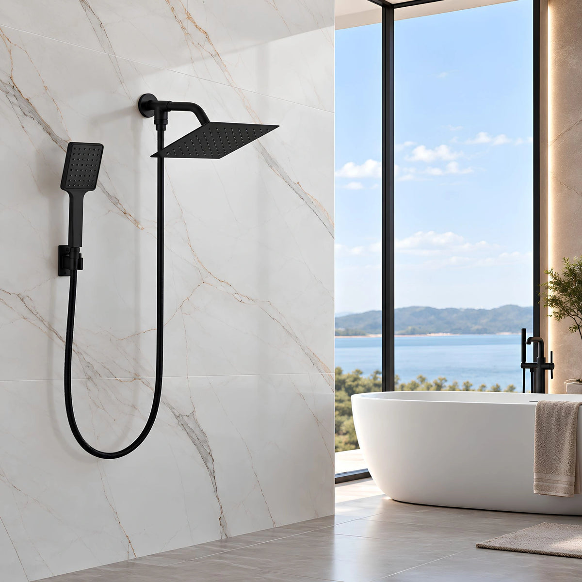 Chuveiro Ducha Inox Quadrado Com Ducha Manual E Desviador AquaLine