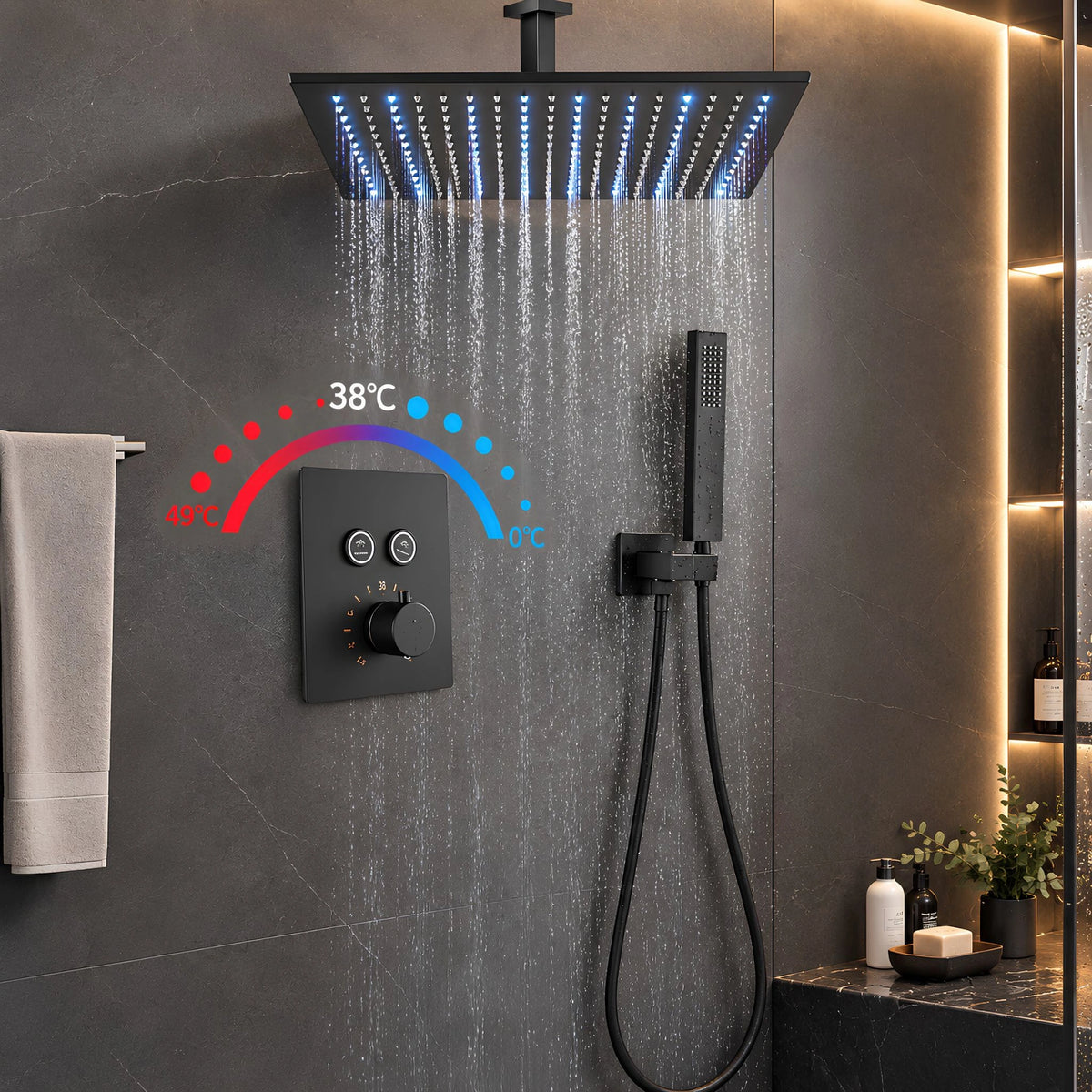 Chuveiro De Teto Preto Fosco Slim 40cm SpaCielo