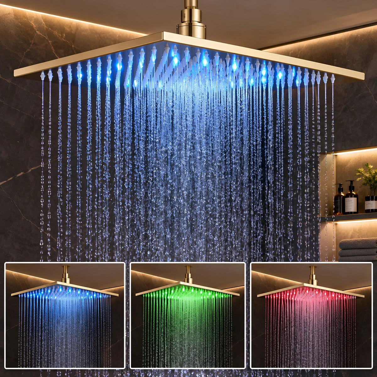 Chuveiro Com Led Inox Quadrado 40cm Slim AquaLuxe - Homedeccori