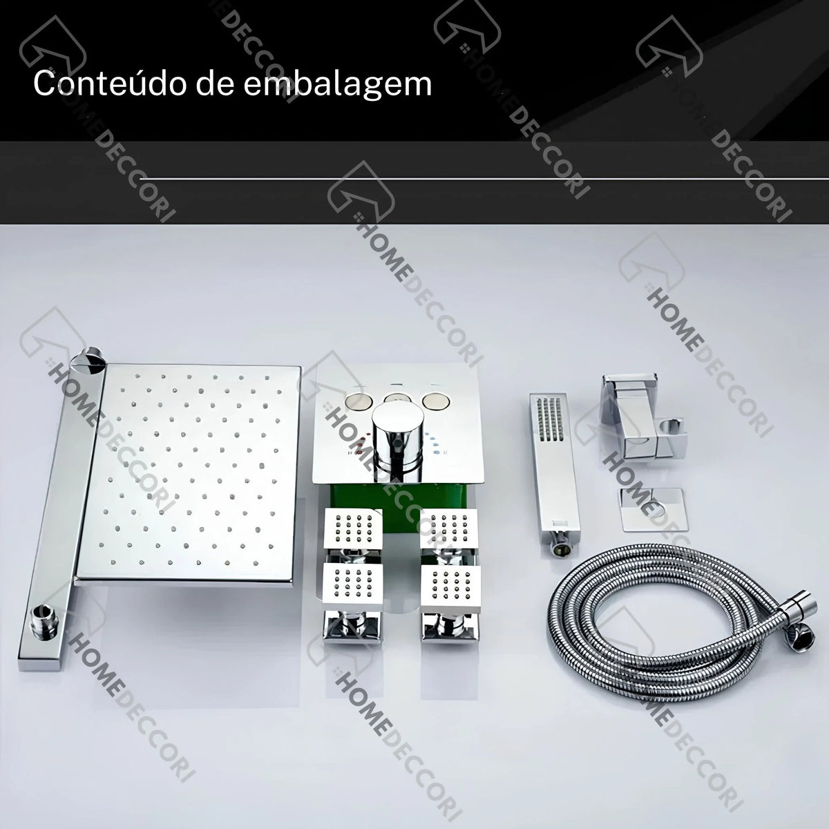 Ducha de Parede Spa Inox 28x18 LED Termostática Conjunto Completo Ascoli