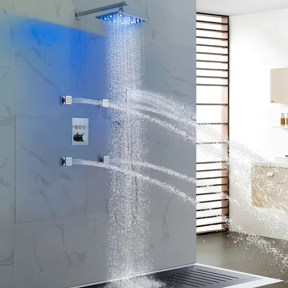 Ducha de Parede Spa Inox 28x18 LED Termostática Conjunto Completo Ascoli