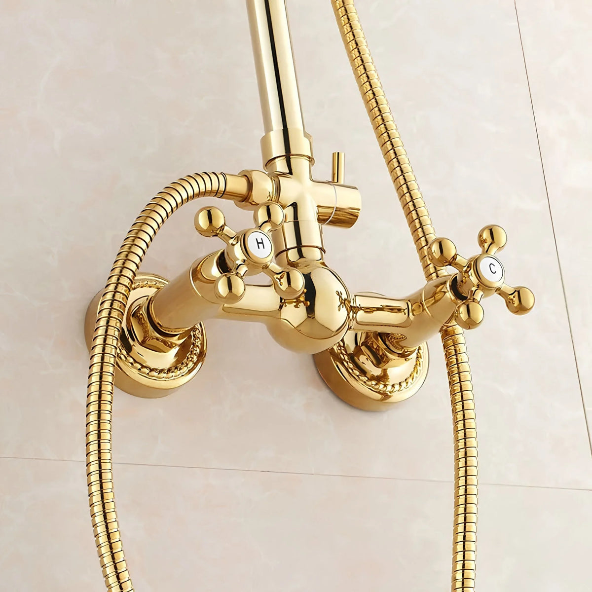 Coluna de Banho Spa Vintage Dourada Duplo Comando Lucerna