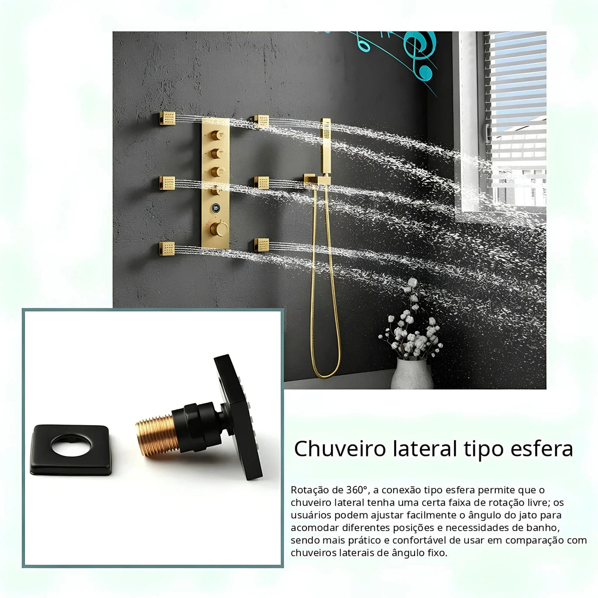 Ducha de Teto Embutir Inox 50x50 LED Bluetooth Sinfonia