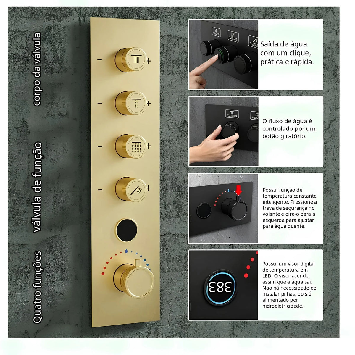 Ducha de Teto Embutir Inox 50x50 LED Bluetooth Sinfonia