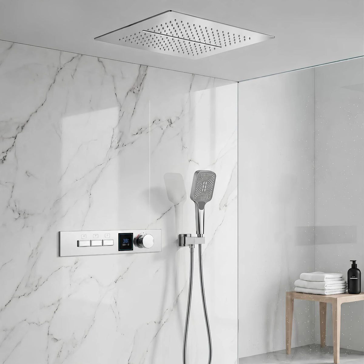 Ducha de Teto Embutir Inox Cacata 40x40 Tela Celeste