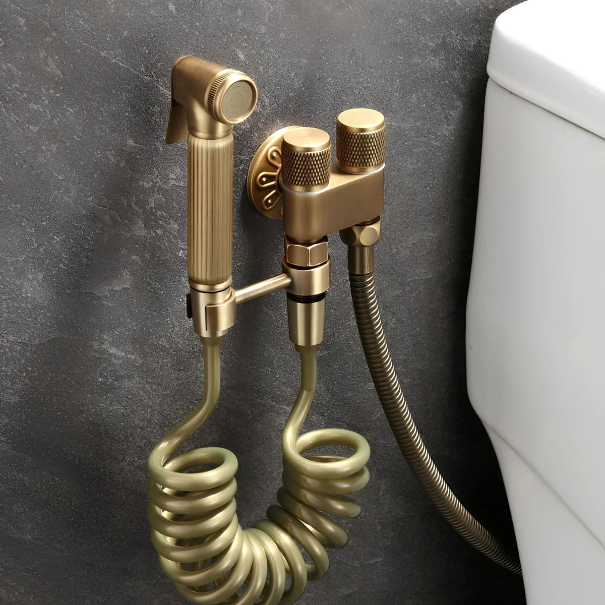 Ducha Higiênica Bronze Antigo Com Válvula De Parede Palermo