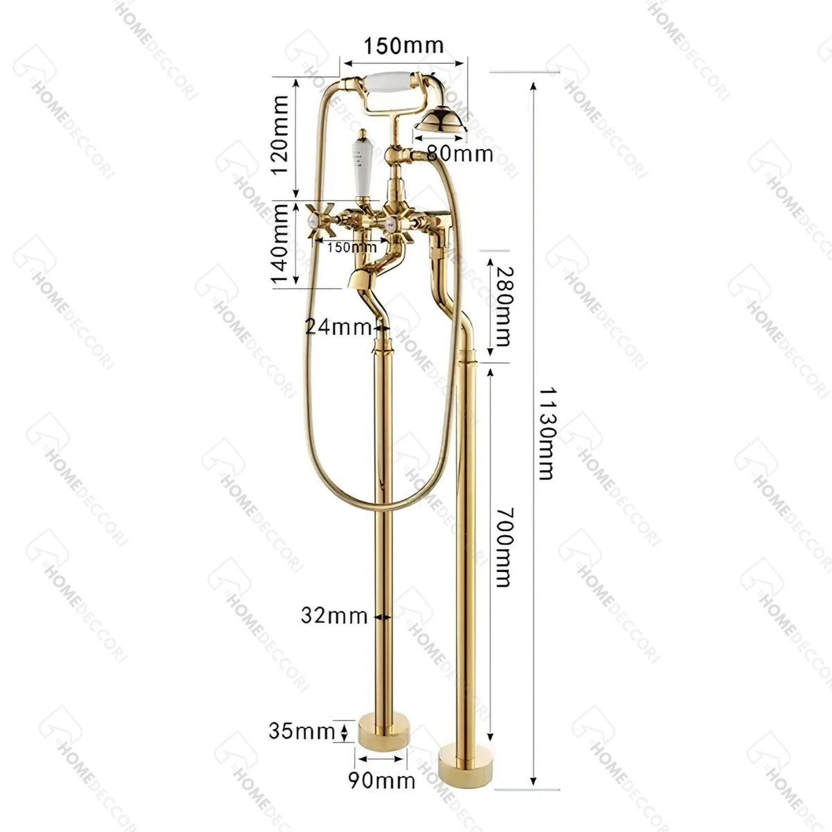 Misturador De Piso Para Banheira Duplocomando Inox Mirabeau