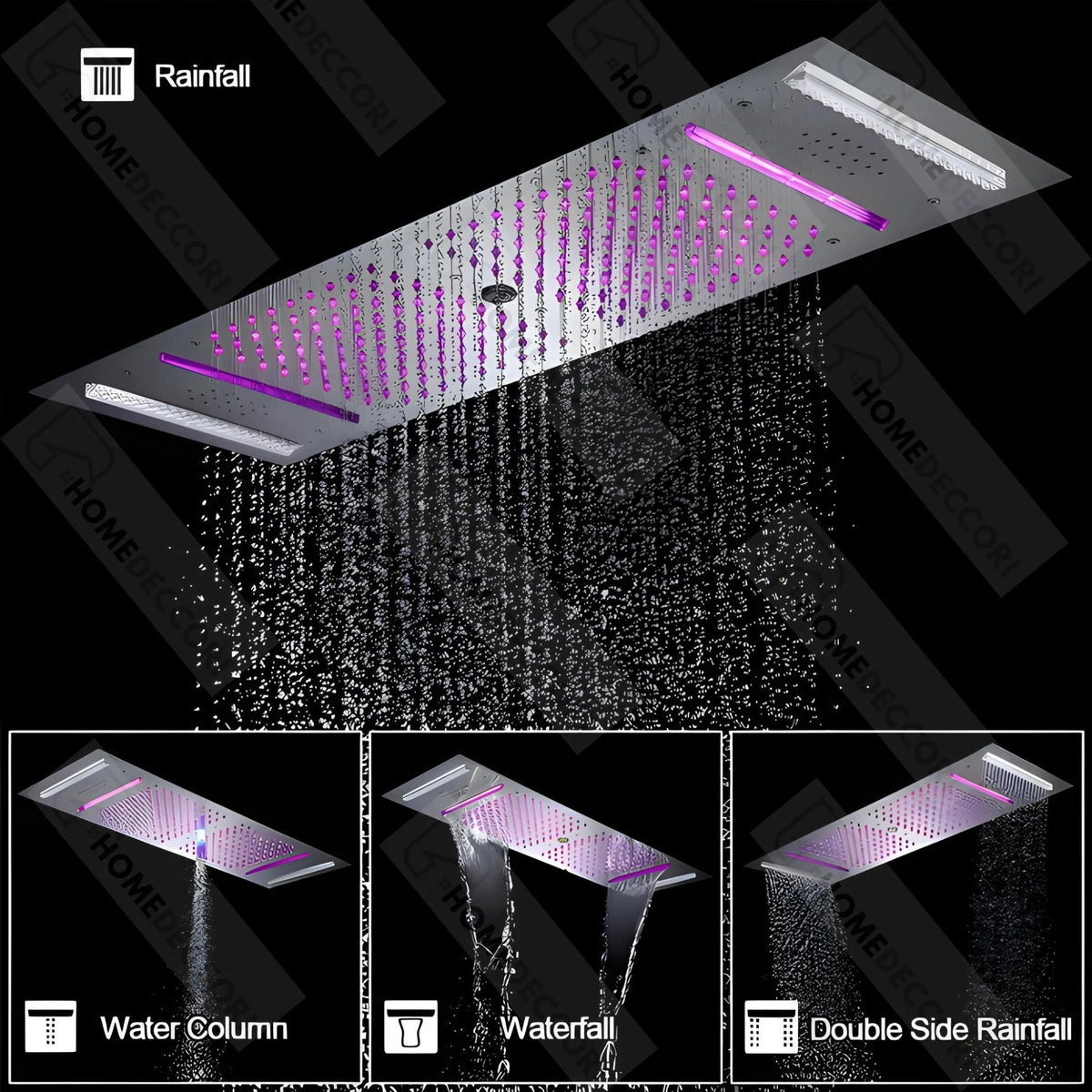 Ducha de Teto Embutir Spa Inox 90x30cm LED Bluetooth Stellar