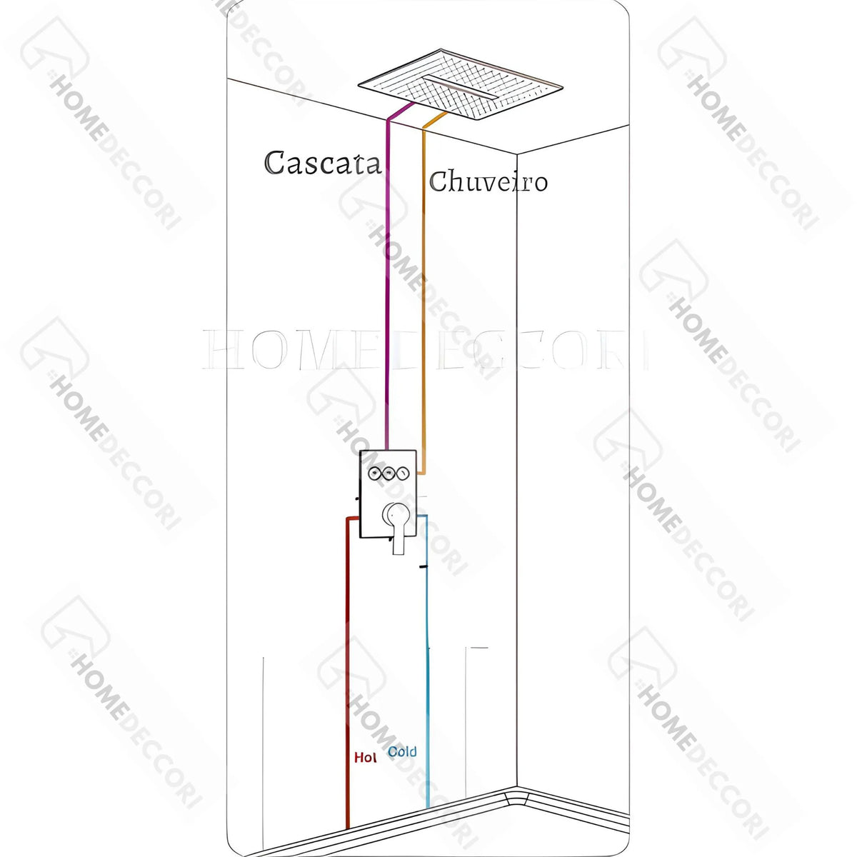 Ducha De Teto Inox Cascata LED Spa Completo AquaLuminos - Homedeccori