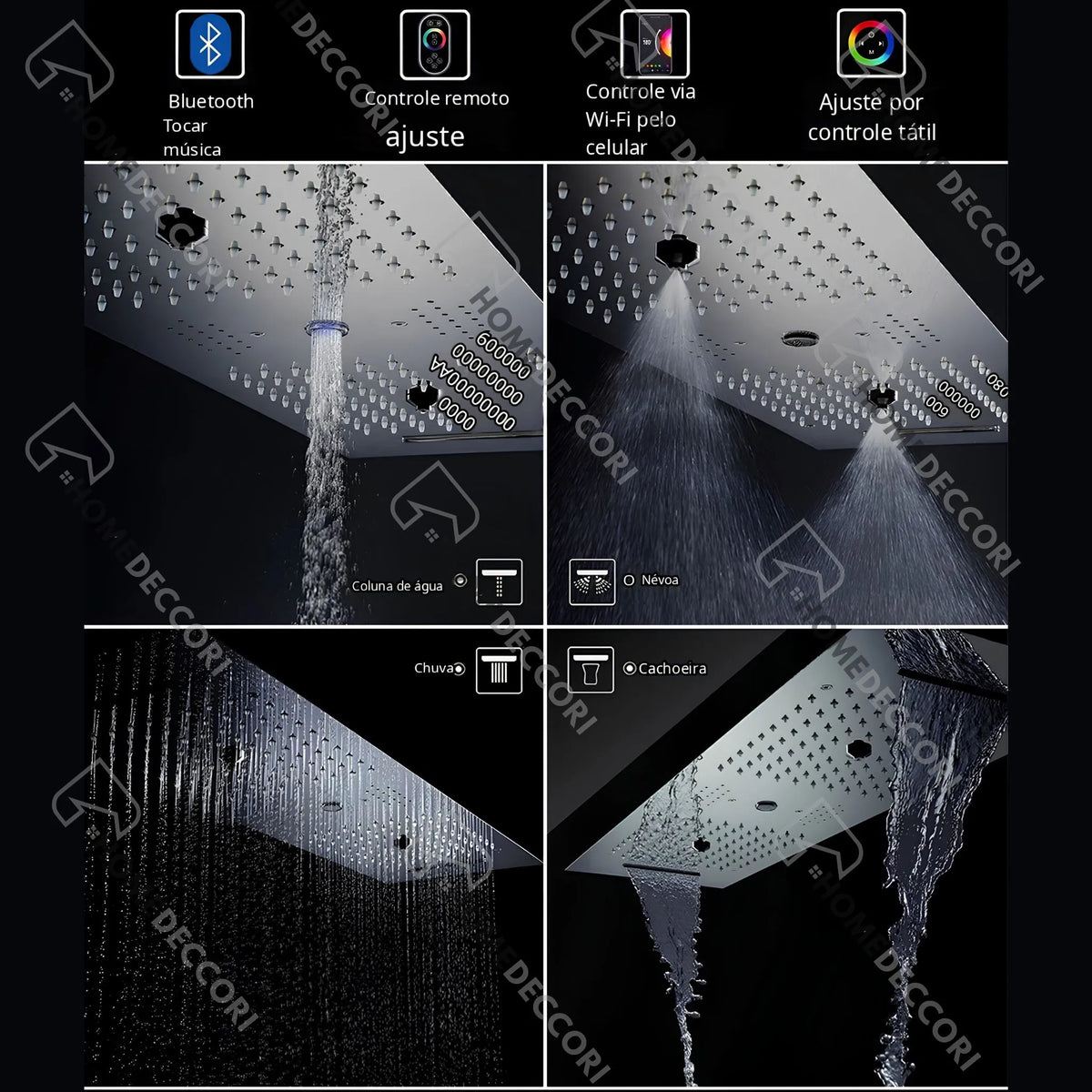 Ducha De Teto Embutir Inox 90x30 LED Bluetooth Spa Modena - Homedeccori