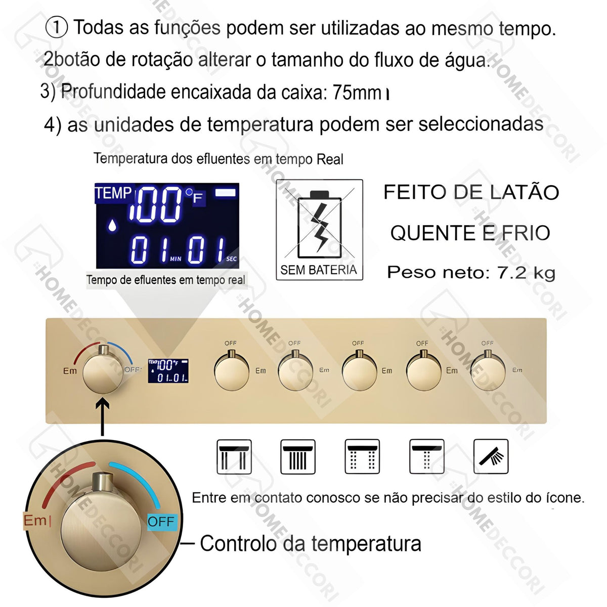 Ducha de Teto Embutir Spa Inox 90x30 LED Bluetooth Horizon