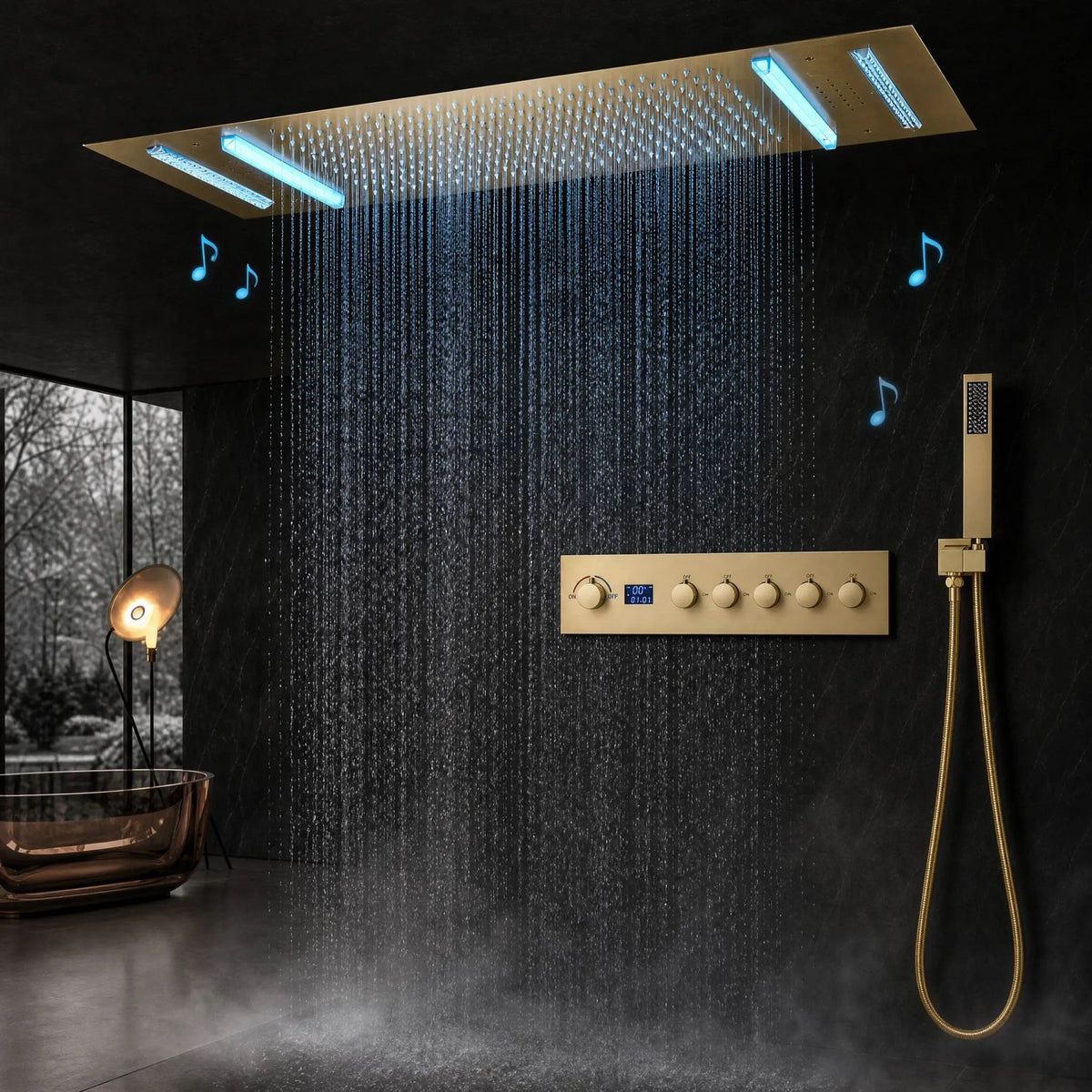Ducha de Teto Embutir Spa Inox 90x30 LED Bluetooth Horizon