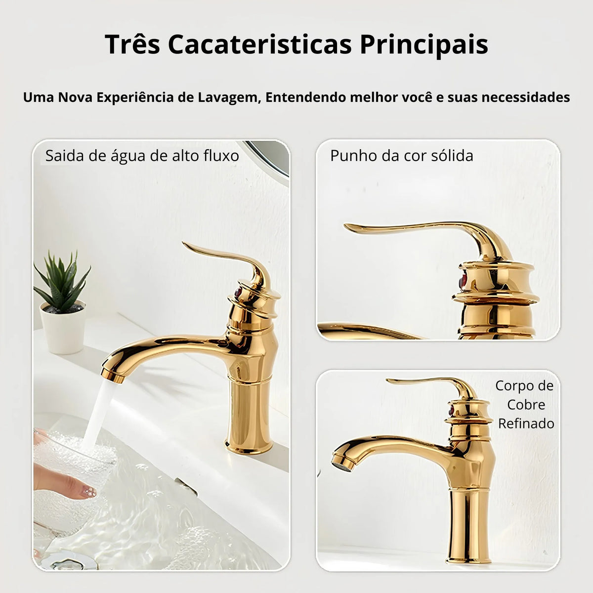 Torneira Banheiro Monocomando Inox Dourada Retrô Aurelia - Homedeccori