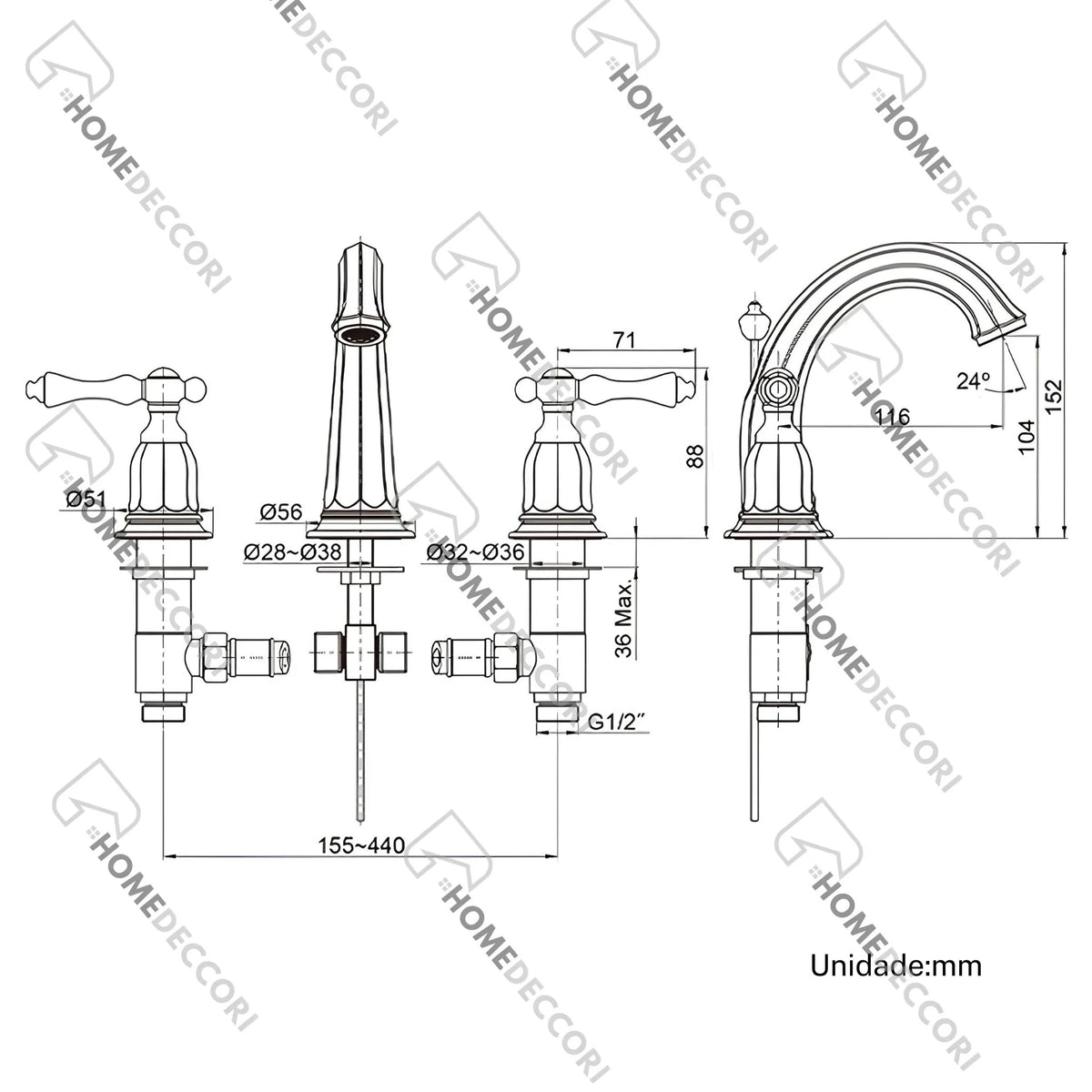 Torneira Para Banheiro Inox Misturador Duplocomando Walton - Homedeccori