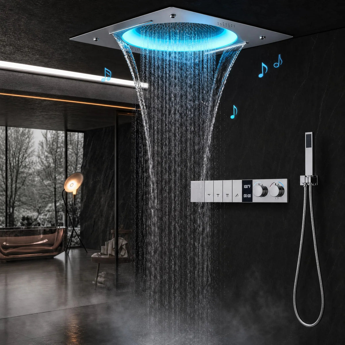 Ducha de Teto Embutir Inox 58x38 LED Bluetooth Atlas Spa - Homedeccori