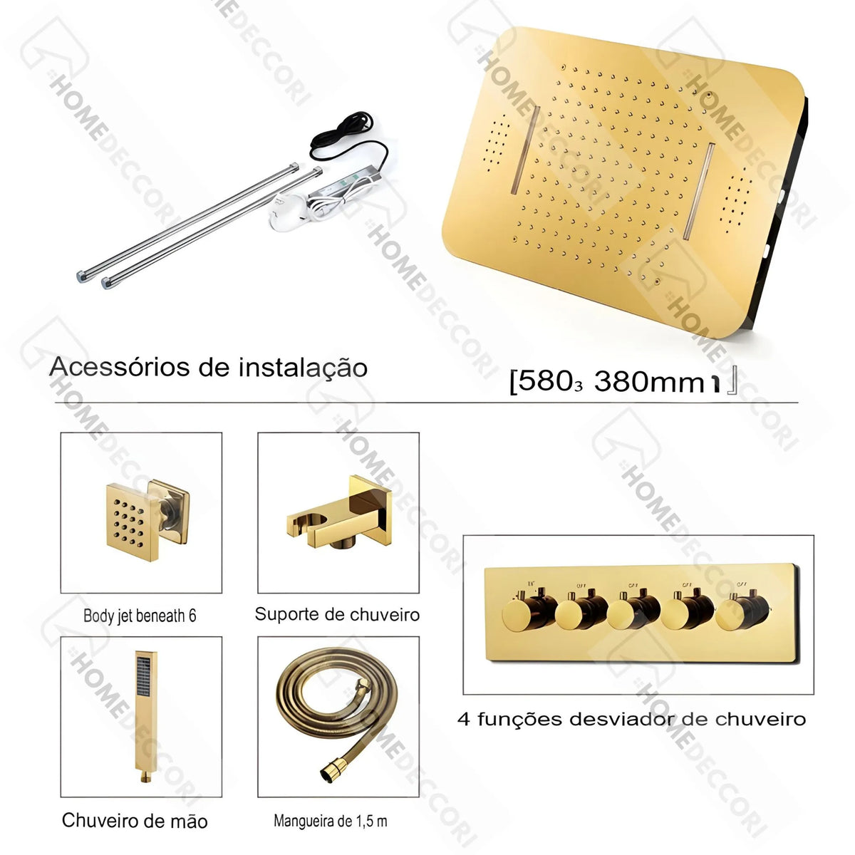 Ducha de Teto Embutir Spa Inox 58x38 LED Bluetooth Prime - Homedeccori