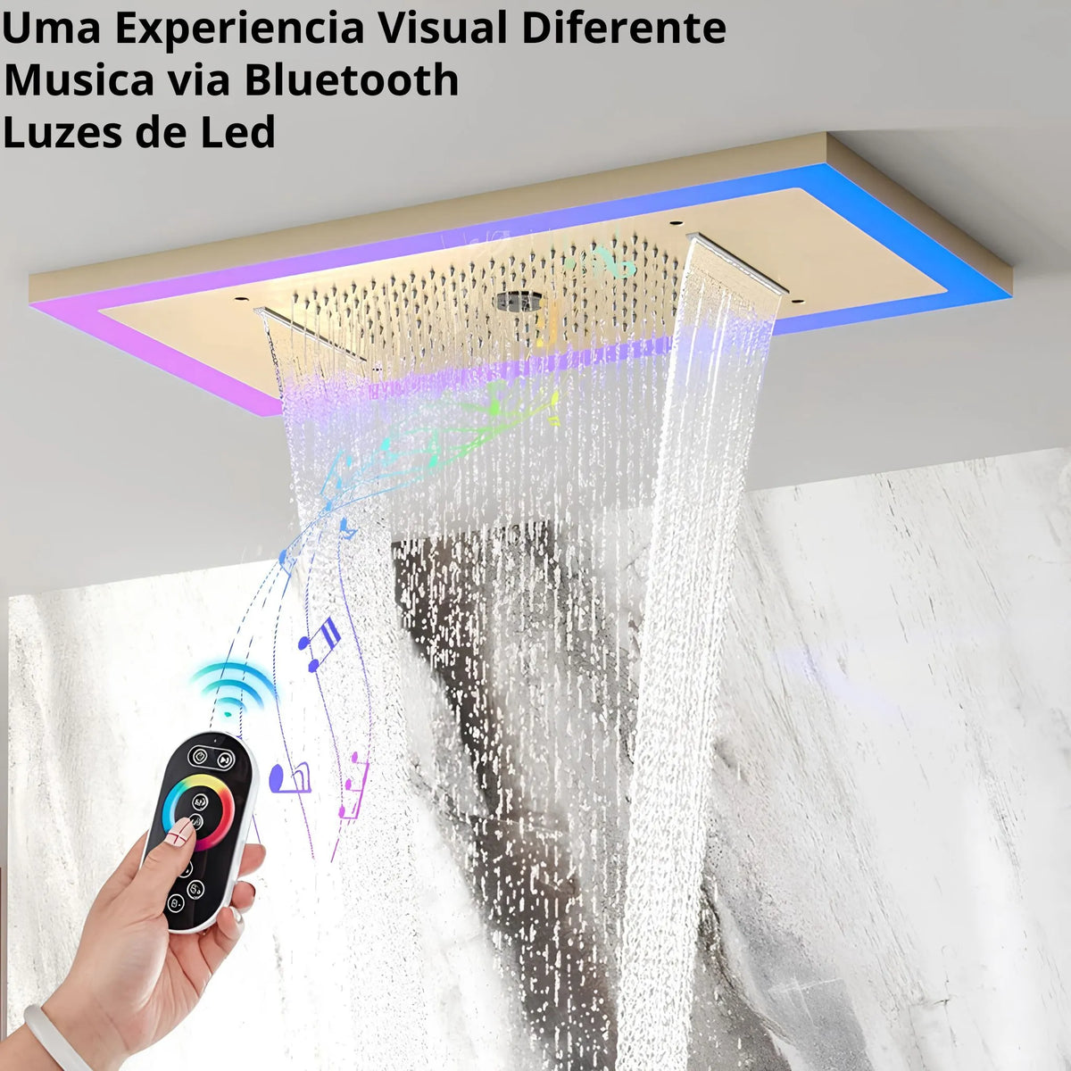 Ducha de Teto Spa Embutir Inox Som Cascata Lumina