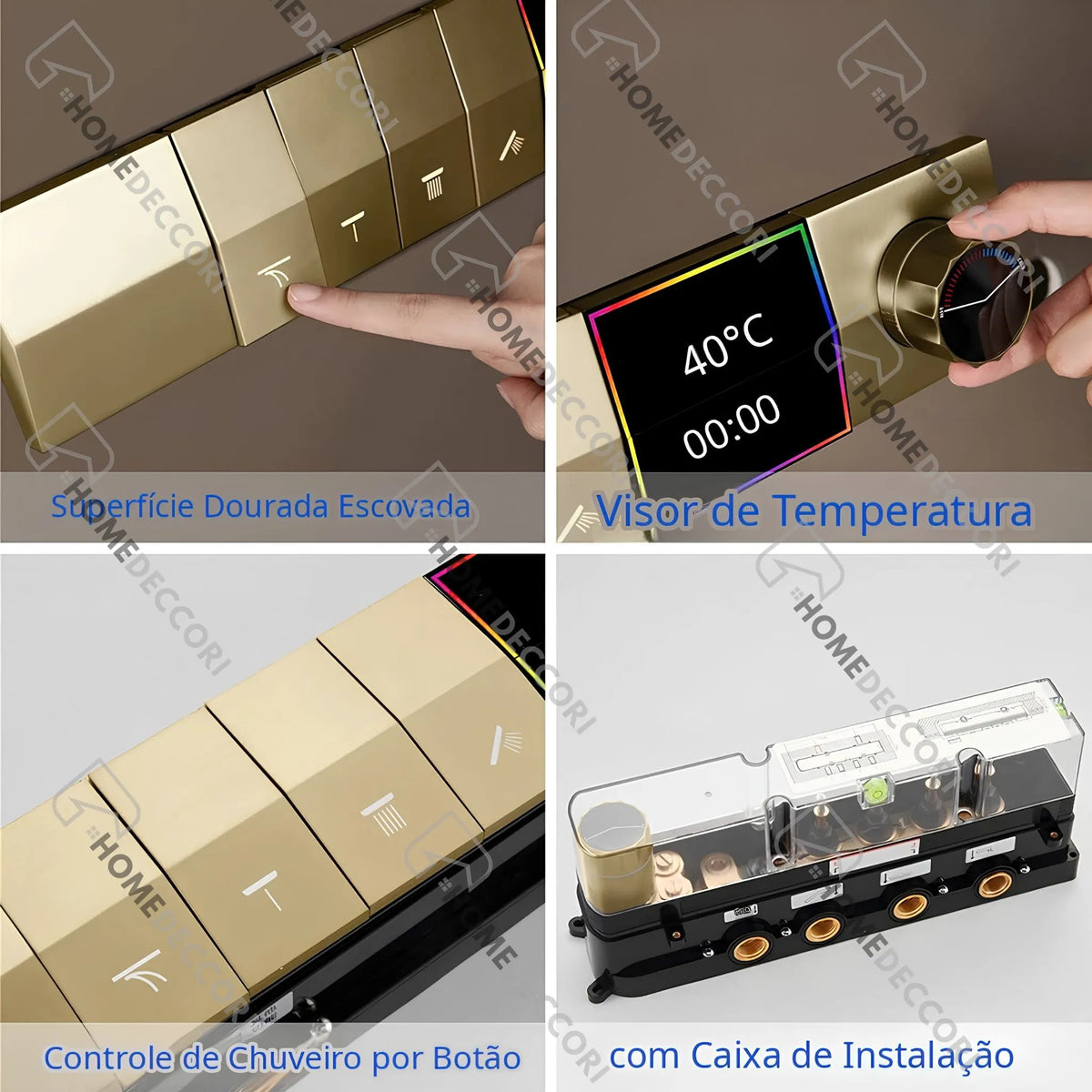Ducha De Teto Embutir Inox 55x55 LED Bluetooth Spa Siena - Homedeccori