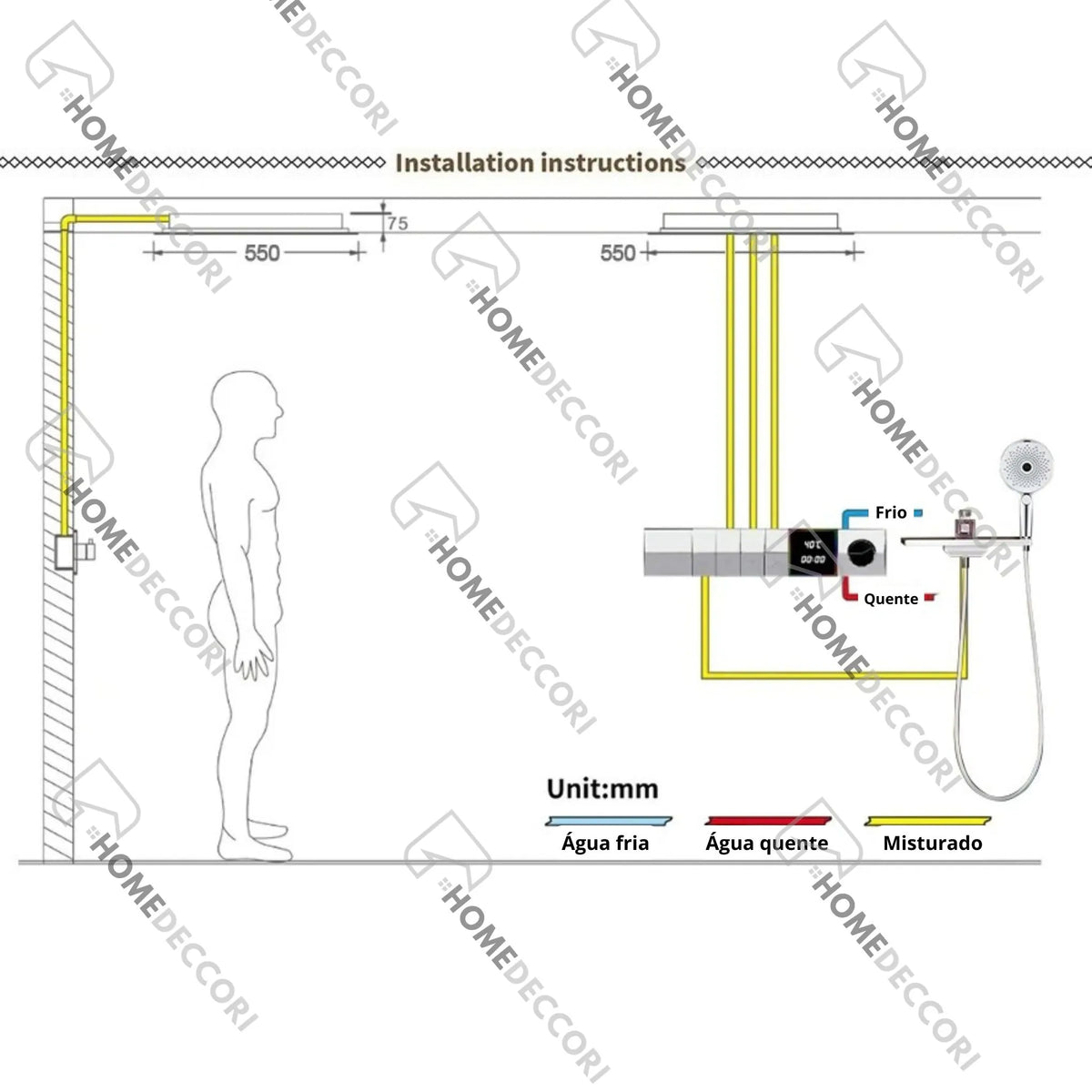 Ducha De Teto Embutir Inox 55x55 LED Bluetooth Spa Siena - Homedeccori
