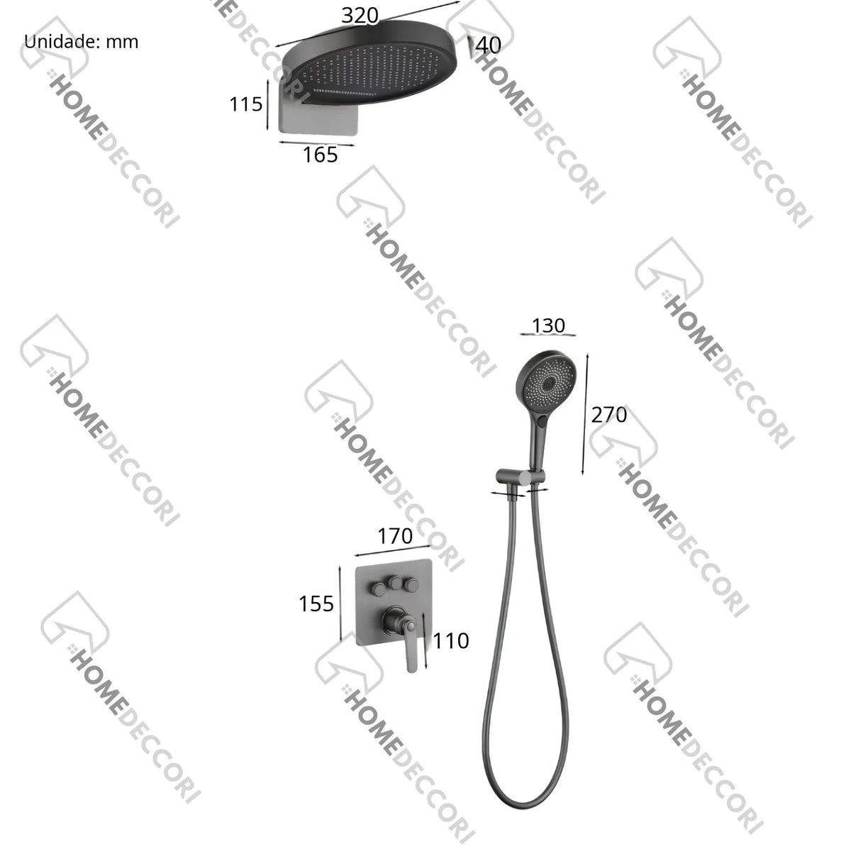 Ducha De Parede Spa Inox Jato Monocomando Completo Ovale - Homedeccori