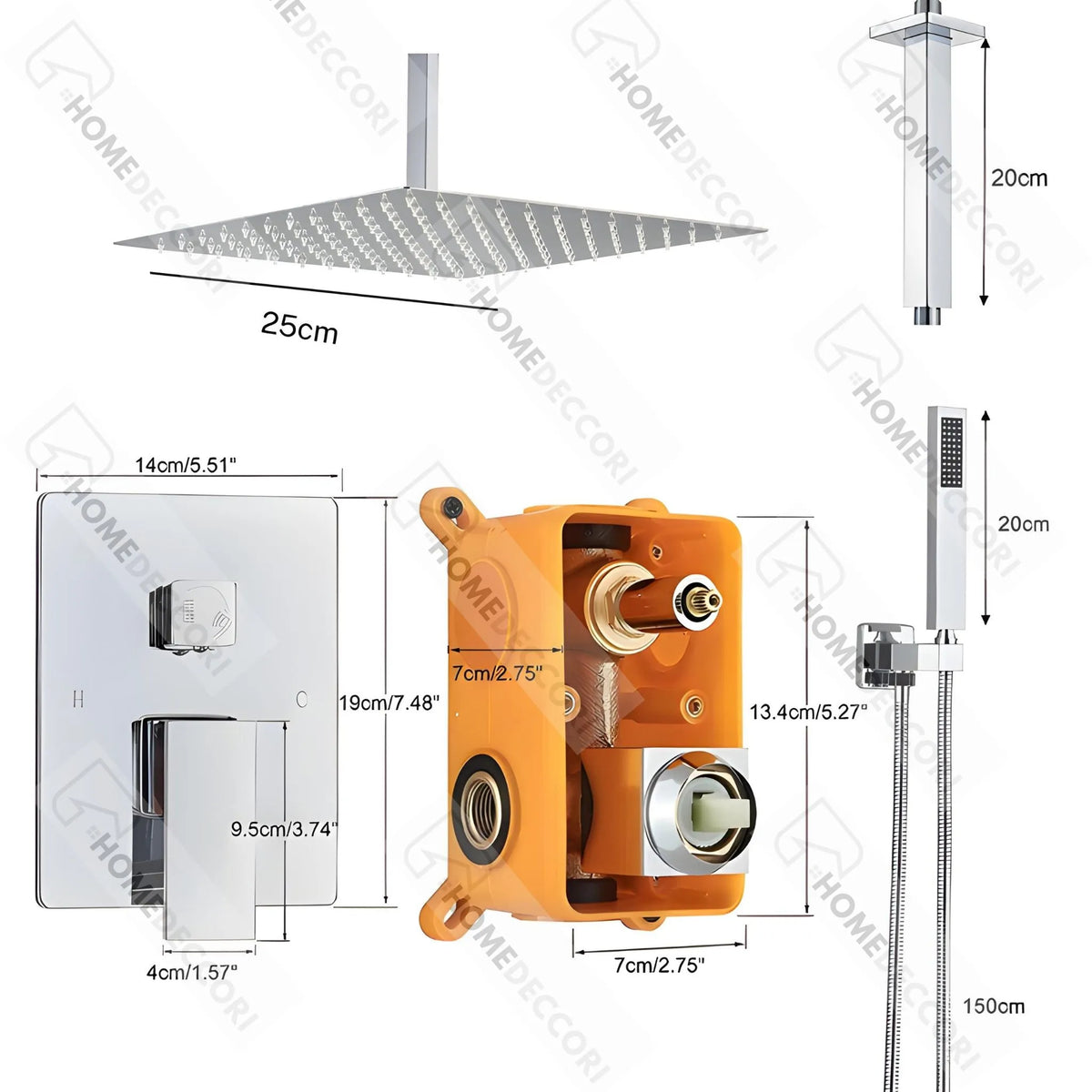 Chuveiro De Teto Inox Escovado Completo Ultraslim