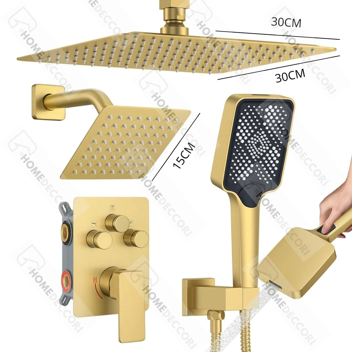 Chuveiro de Teto Spa Dourado Escovado 30cm Bellagio | Importado EUA - Homedeccori