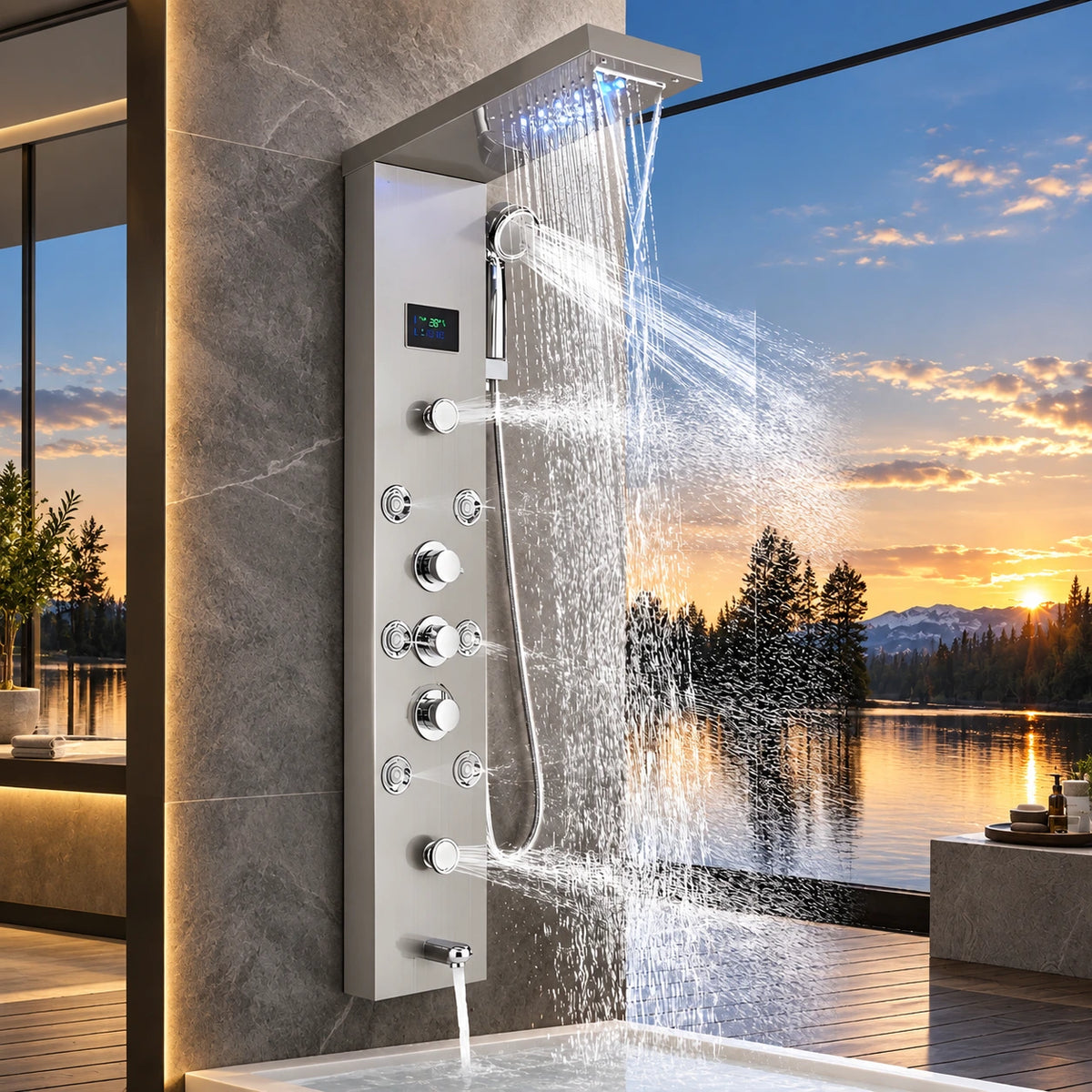 Ducha Vertical Com Hidro Cascata Led Inox AquaRelax