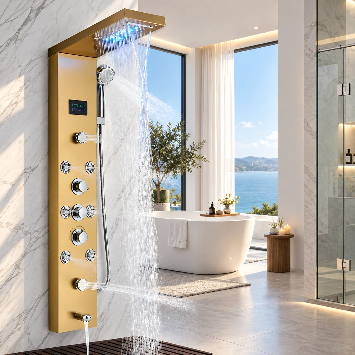 Ducha Vertical Com Hidro Cascata Led Inox AquaRelax
